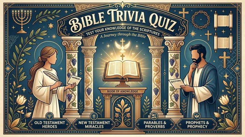 Open Bible with quiz questions — free Bible trivia quiz game