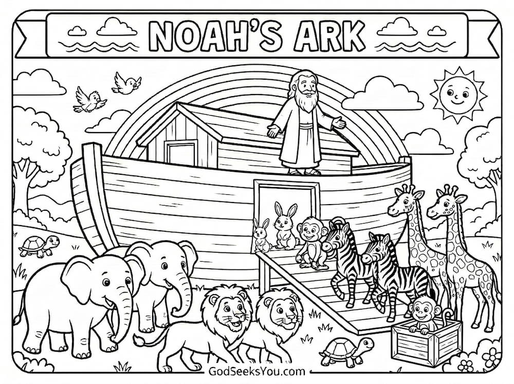 Noah's Ark: Animals Two by Two — free printable Bible coloring page
